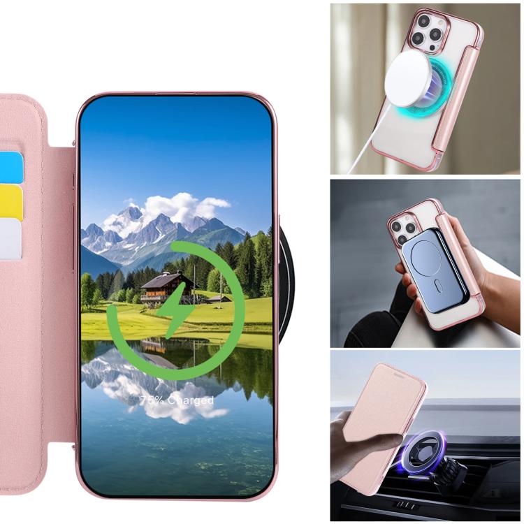 For iPhone 12 Pro Max Ultra-thin Magnetic Plating Vegan Leather Phone Case