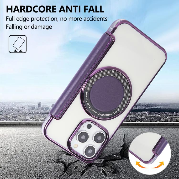 For iPhone 12 Pro Max Ultra-thin Magnetic Plating Vegan Leather Phone Case