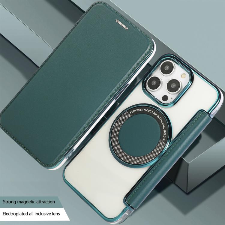 For iPhone 12 Pro Max Ultra-thin Magnetic Plating Vegan Leather Phone Case