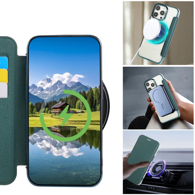 For iPhone 12 Pro Max Ultra-thin Magnetic Plating Vegan Leather Phone Case