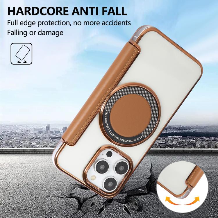 For iPhone 12 Pro Max Ultra-thin Magnetic Plating Vegan Leather Phone Case