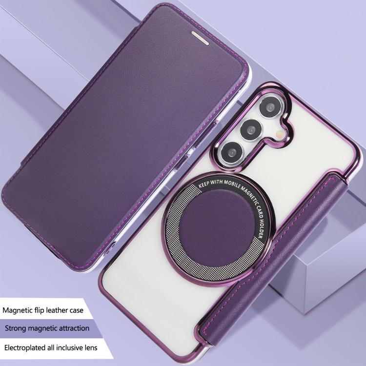 For Samsung Galaxy S25+ / S24+ 5G Ultra-thin Magnetic Plating Vegan Leather Phone Case