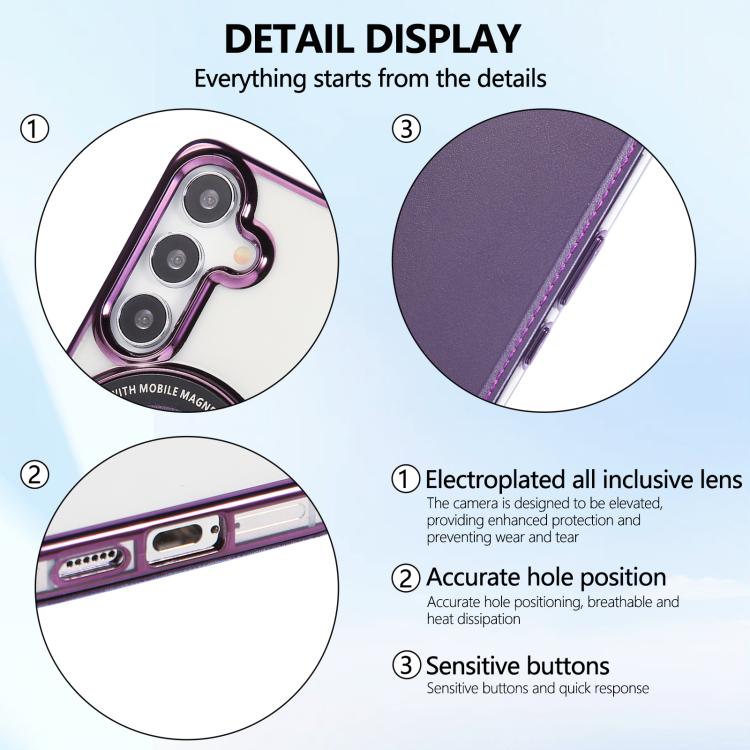 For Samsung Galaxy S25+ / S24+ 5G Ultra-thin Magnetic Plating Vegan Leather Phone Case