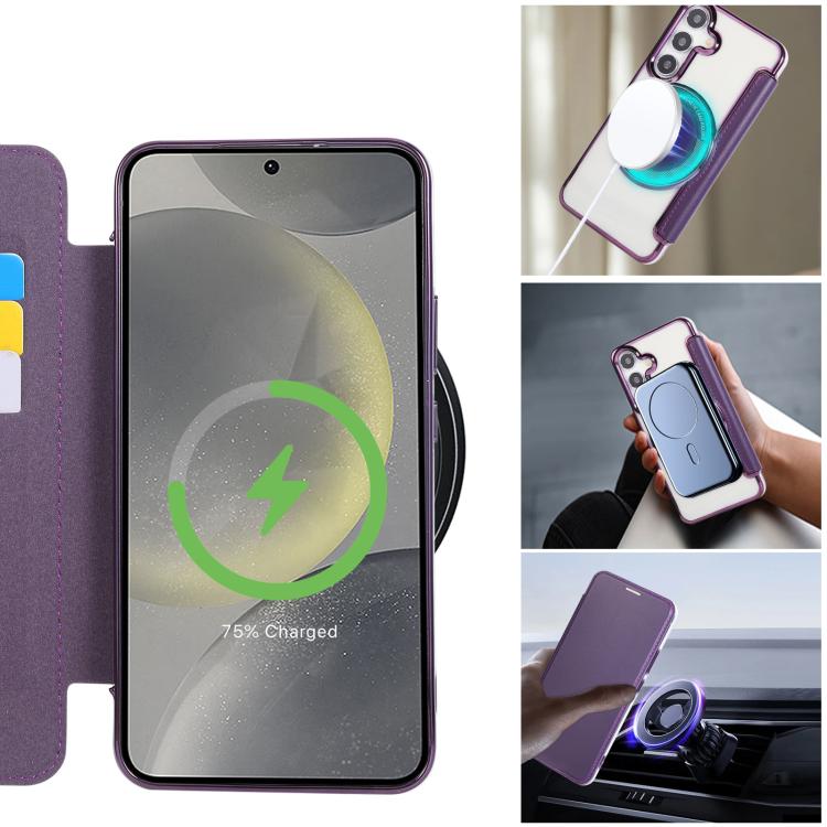 For Samsung Galaxy S25+ / S24+ 5G Ultra-thin Magnetic Plating Vegan Leather Phone Case