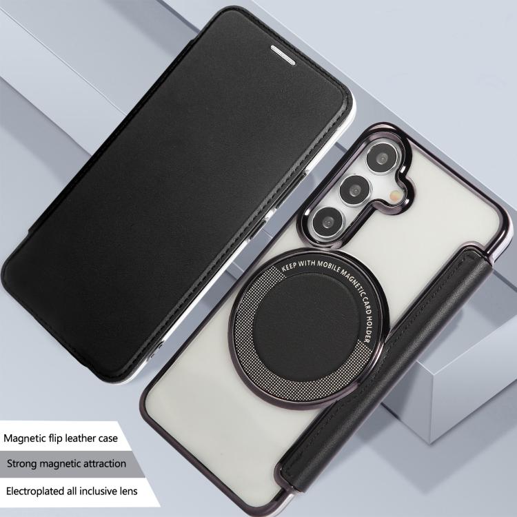 For Samsung Galaxy S25+ / S24+ 5G Ultra-thin Magnetic Plating Vegan Leather Phone Case