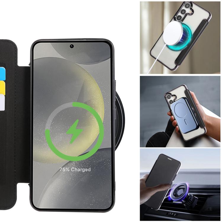 For Samsung Galaxy S25+ / S24+ 5G Ultra-thin Magnetic Plating Vegan Leather Phone Case