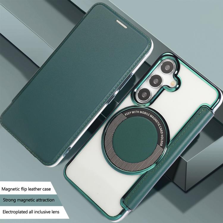 For Samsung Galaxy S25+ / S24+ 5G Ultra-thin Magnetic Plating Vegan Leather Phone Case