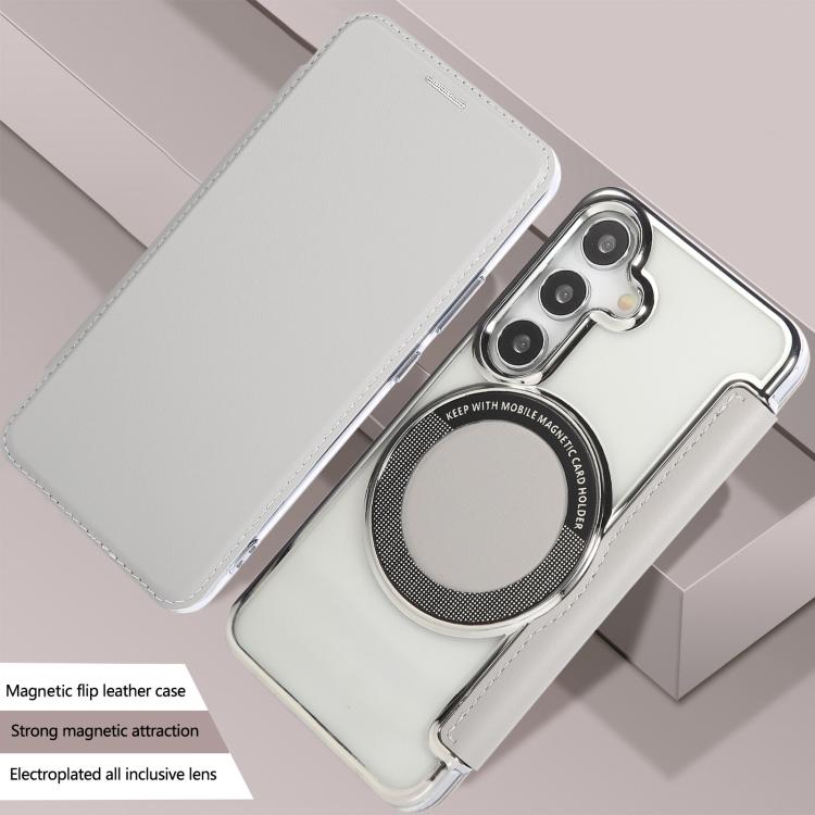 For Samsung Galaxy S25+ / S24+ 5G Ultra-thin Magnetic Plating Vegan Leather Phone Case