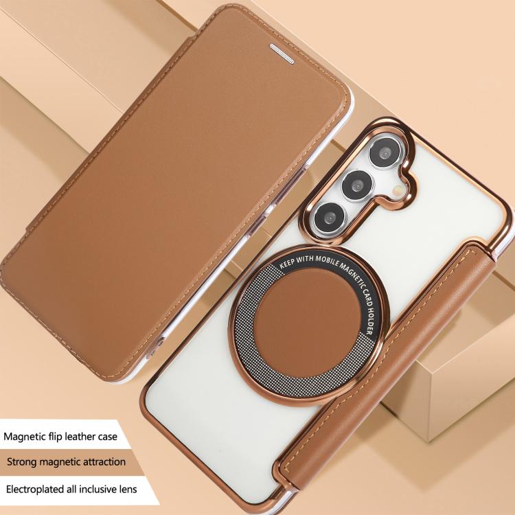 For Samsung Galaxy S25+ / S24+ 5G Ultra-thin Magnetic Plating Vegan Leather Phone Case