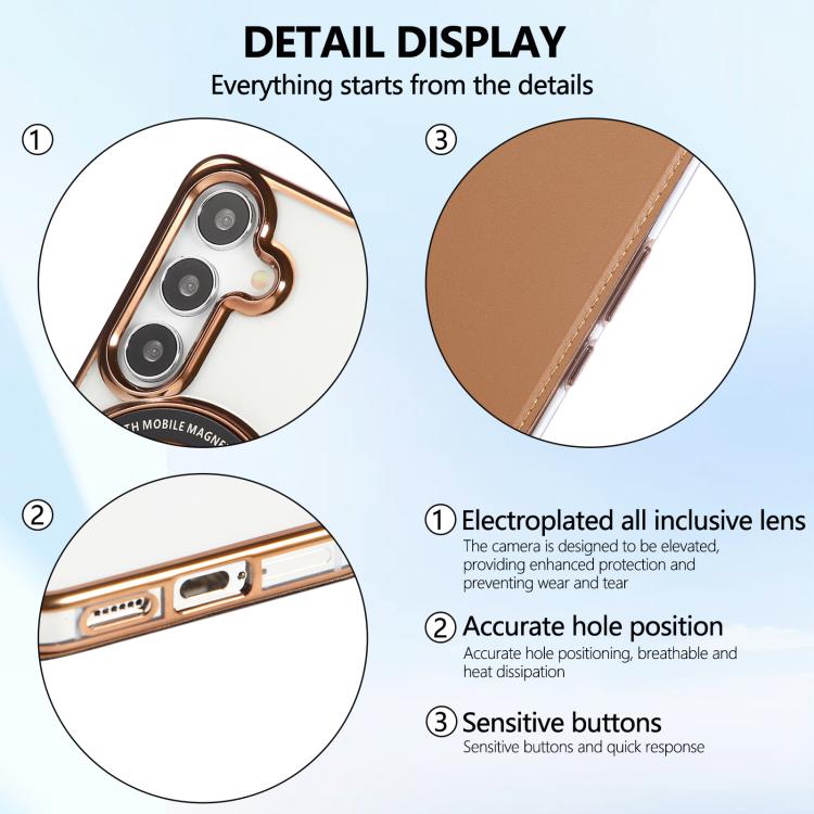 For Samsung Galaxy S25+ / S24+ 5G Ultra-thin Magnetic Plating Vegan Leather Phone Case