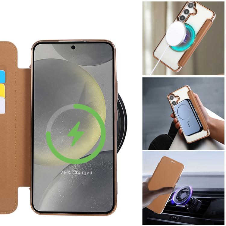 For Samsung Galaxy S25+ / S24+ 5G Ultra-thin Magnetic Plating Vegan Leather Phone Case