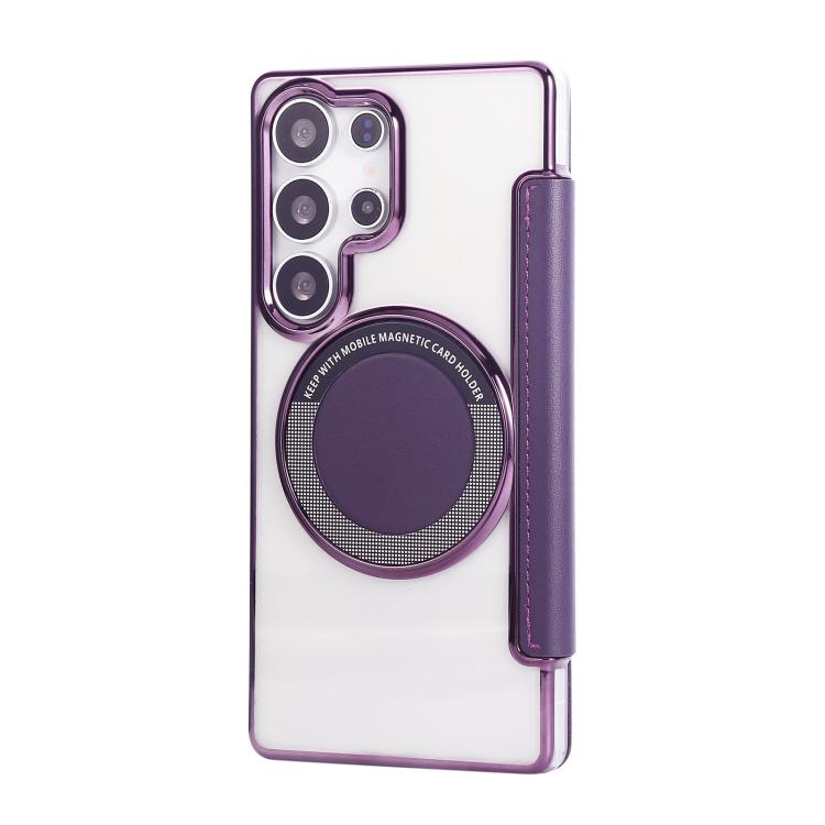 For Samsung Galaxy S23 Ultra 5G Ultra-thin Magnetic Plating Vegan Leather Phone Case