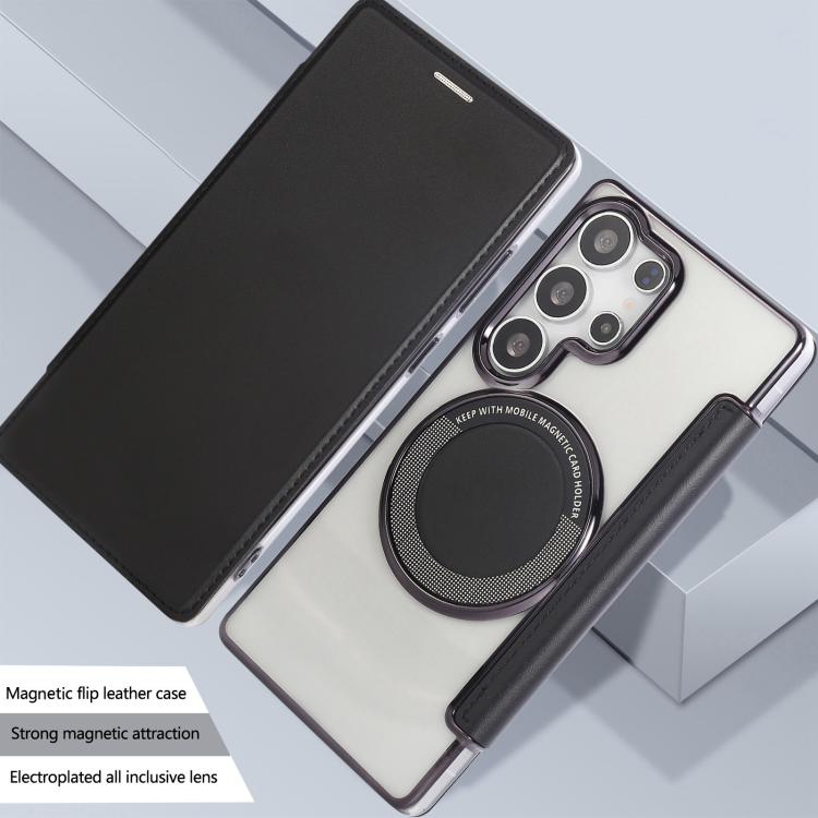 For Samsung Galaxy S23 Ultra 5G Ultra-thin Magnetic Plating Vegan Leather Phone Case
