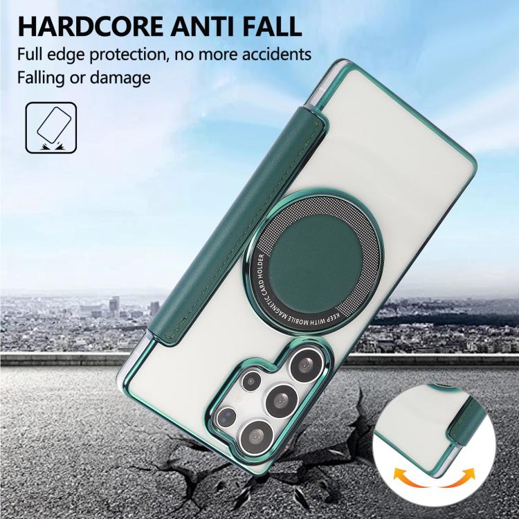 For Samsung Galaxy S23 Ultra 5G Ultra-thin Magnetic Plating Vegan Leather Phone Case