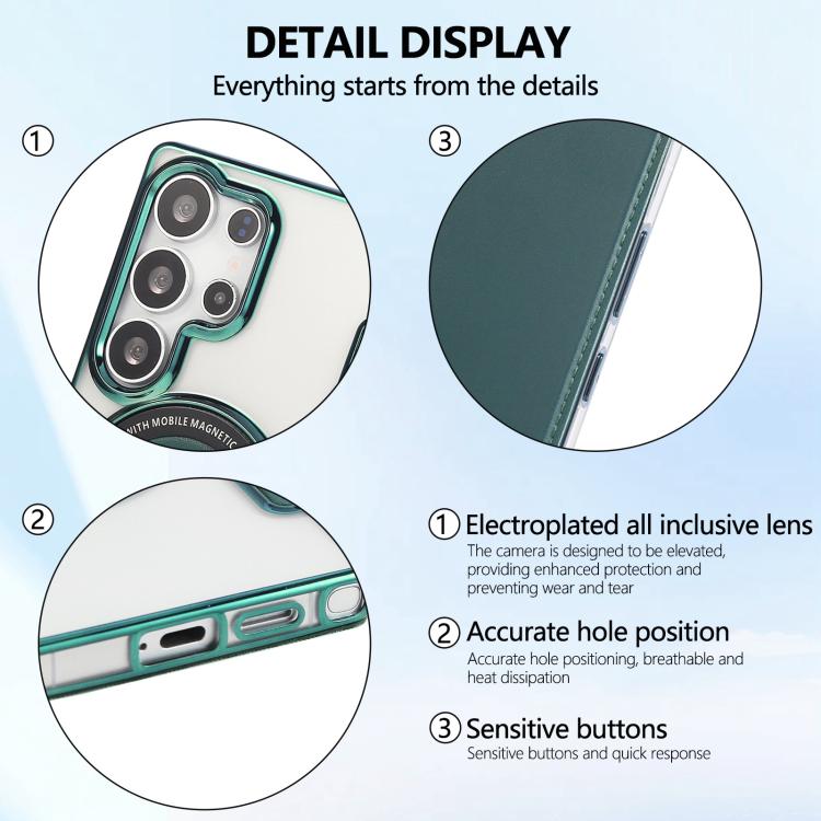 For Samsung Galaxy S23 Ultra 5G Ultra-thin Magnetic Plating Vegan Leather Phone Case