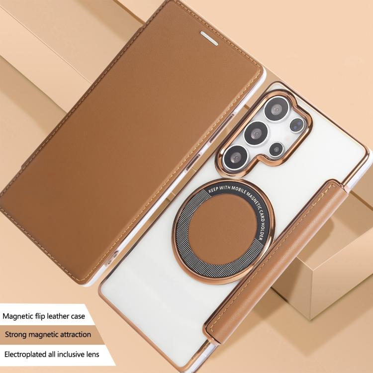 For Samsung Galaxy S23 Ultra 5G Ultra-thin Magnetic Plating Vegan Leather Phone Case