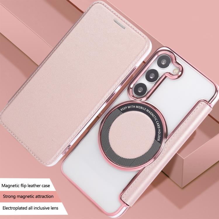 For Samsung Galaxy S23+ 5G Ultra-thin Magnetic Plating Vegan Leather Phone Case