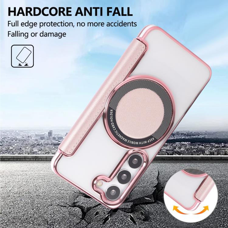 For Samsung Galaxy S23+ 5G Ultra-thin Magnetic Plating Vegan Leather Phone Case
