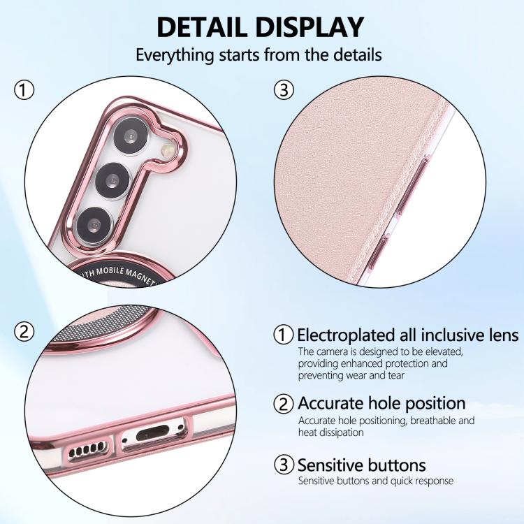 For Samsung Galaxy S23+ 5G Ultra-thin Magnetic Plating Vegan Leather Phone Case