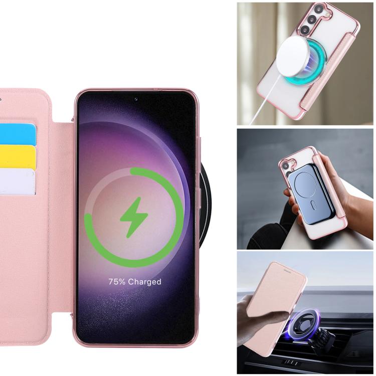 For Samsung Galaxy S23+ 5G Ultra-thin Magnetic Plating Vegan Leather Phone Case