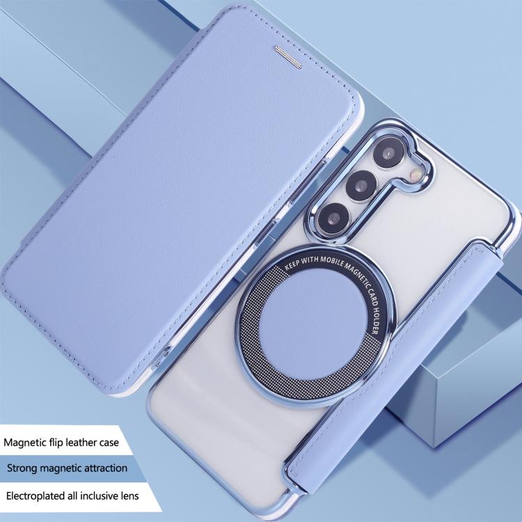 For Samsung Galaxy S23+ 5G Ultra-thin Magnetic Plating Vegan Leather Phone Case