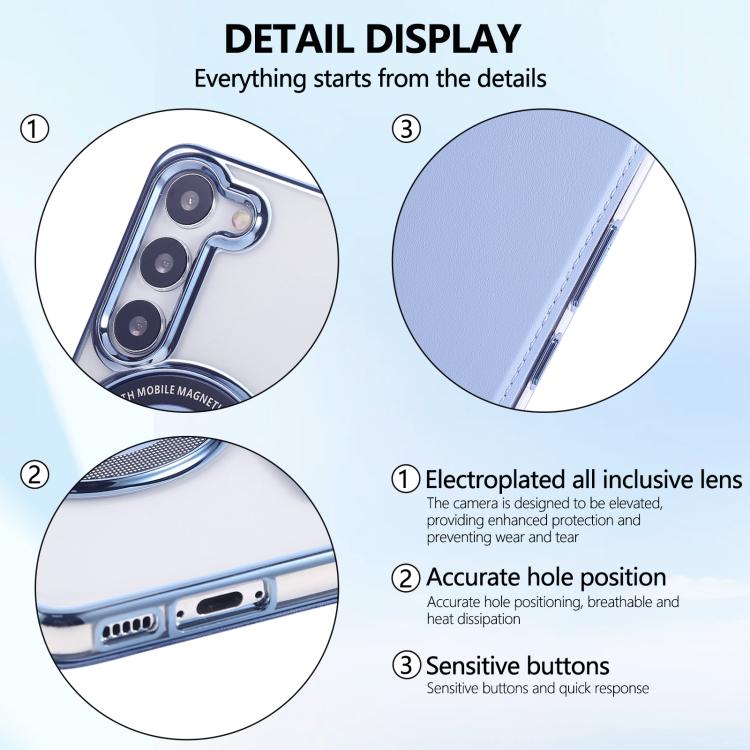 For Samsung Galaxy S23+ 5G Ultra-thin Magnetic Plating Vegan Leather Phone Case