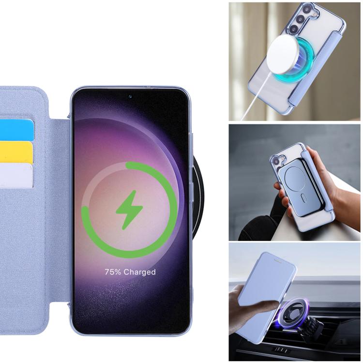 For Samsung Galaxy S23+ 5G Ultra-thin Magnetic Plating Vegan Leather Phone Case