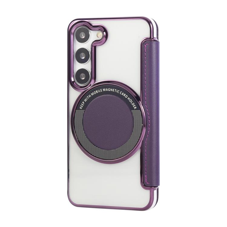 For Samsung Galaxy S23+ 5G Ultra-thin Magnetic Plating Vegan Leather Phone Case