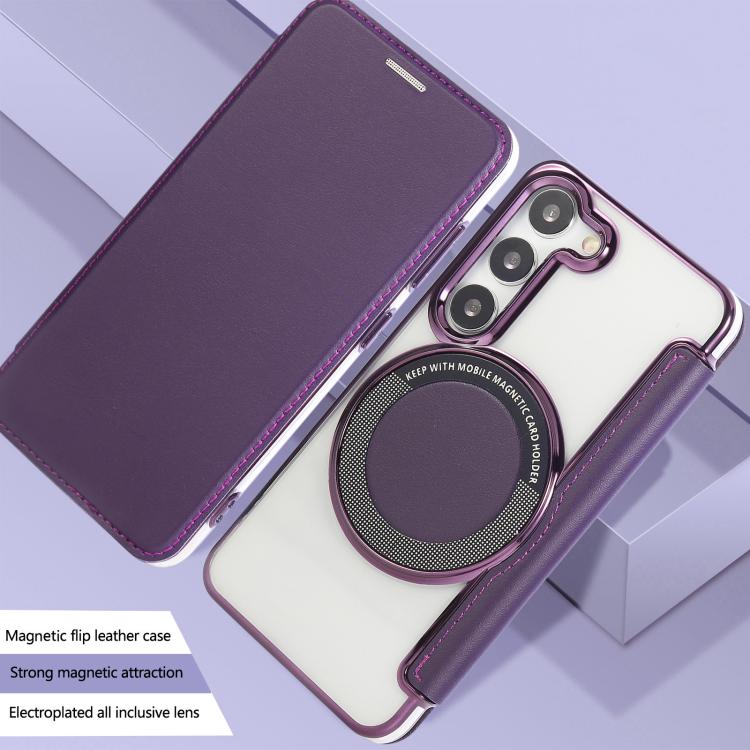 For Samsung Galaxy S23+ 5G Ultra-thin Magnetic Plating Vegan Leather Phone Case