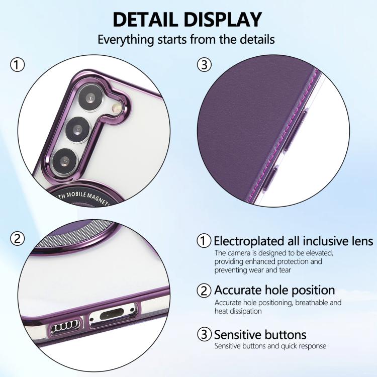 For Samsung Galaxy S23+ 5G Ultra-thin Magnetic Plating Vegan Leather Phone Case