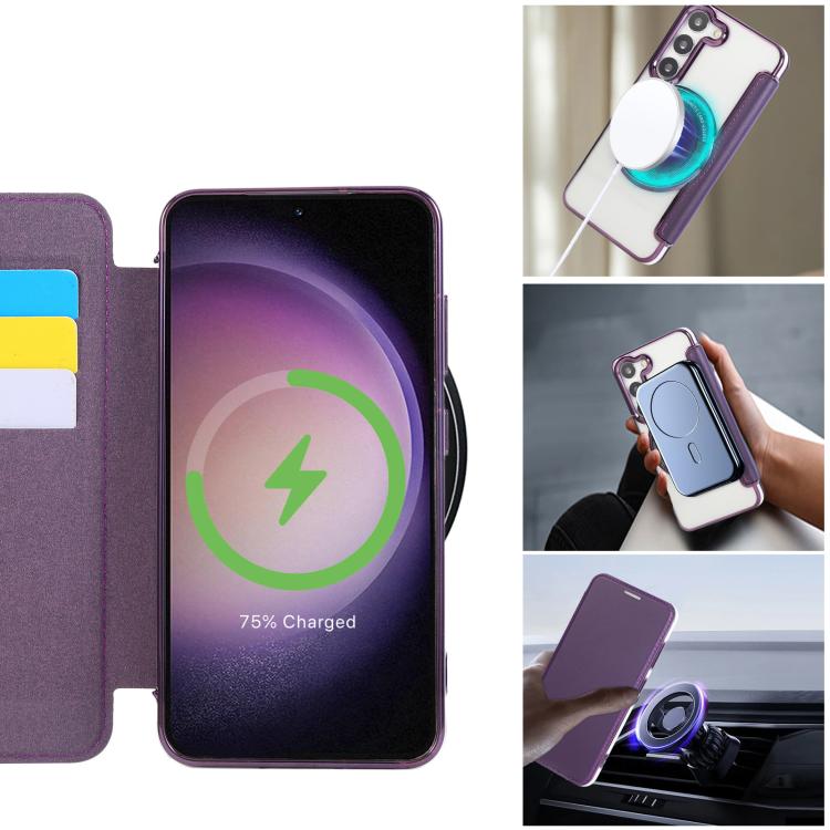 For Samsung Galaxy S23+ 5G Ultra-thin Magnetic Plating Vegan Leather Phone Case