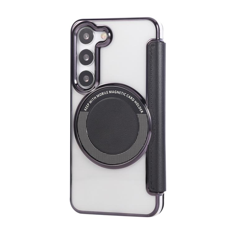 For Samsung Galaxy S23+ 5G Ultra-thin Magnetic Plating Vegan Leather Phone Case
