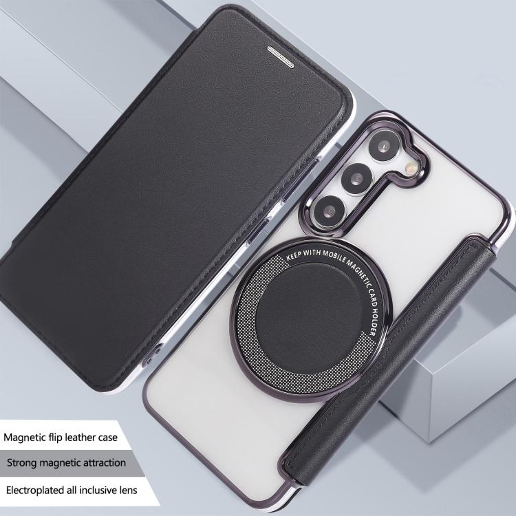 For Samsung Galaxy S23+ 5G Ultra-thin Magnetic Plating Vegan Leather Phone Case