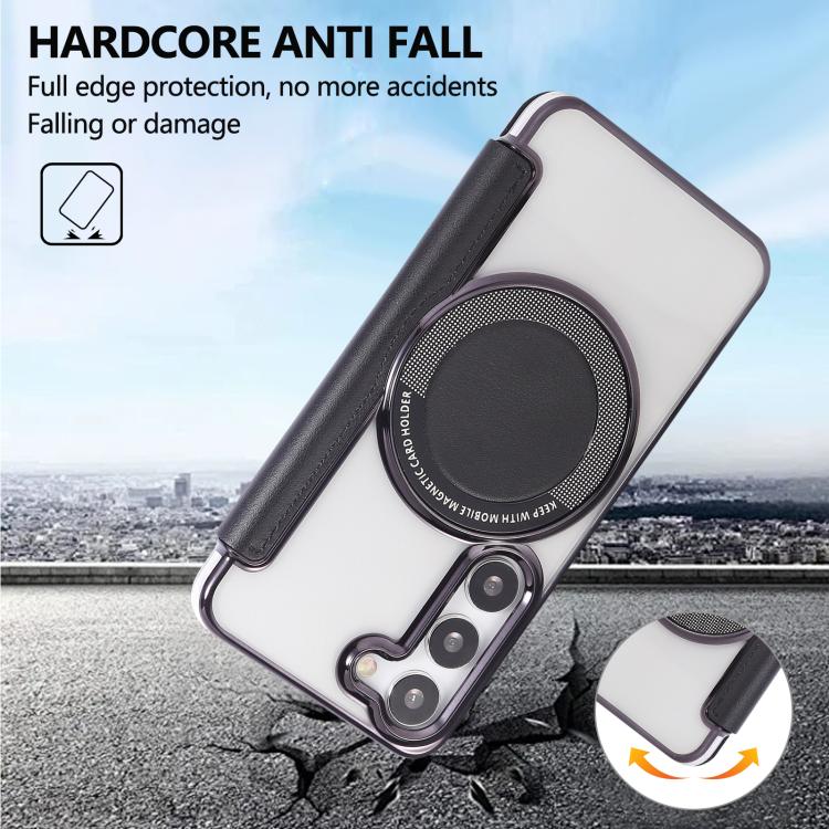 For Samsung Galaxy S23+ 5G Ultra-thin Magnetic Plating Vegan Leather Phone Case