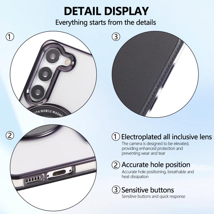 For Samsung Galaxy S23+ 5G Ultra-thin Magnetic Plating Vegan Leather Phone Case