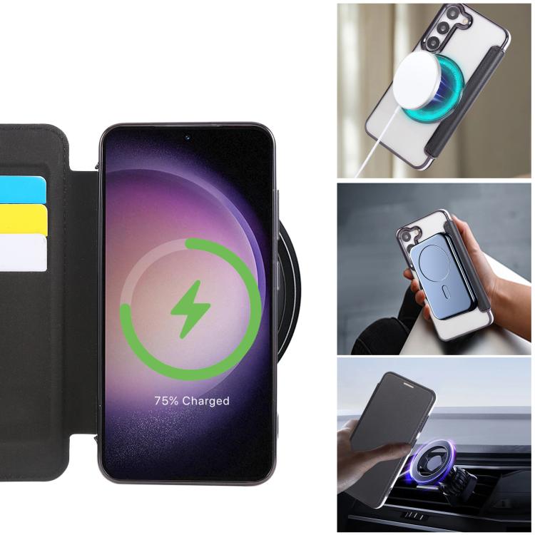 For Samsung Galaxy S23+ 5G Ultra-thin Magnetic Plating Vegan Leather Phone Case