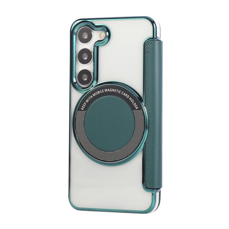 For Samsung Galaxy S23+ 5G Ultra-thin Magnetic Plating Vegan Leather Phone Case
