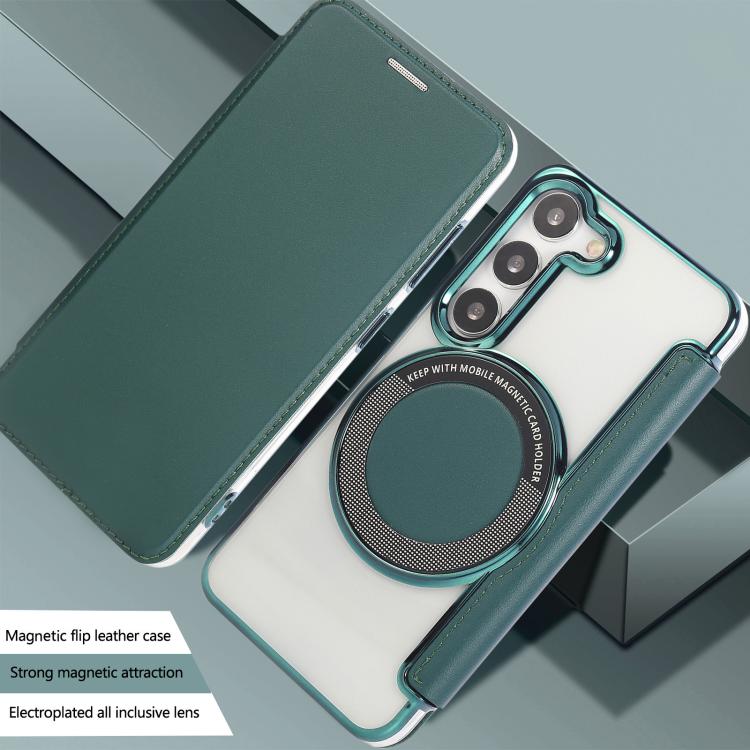 For Samsung Galaxy S23+ 5G Ultra-thin Magnetic Plating Vegan Leather Phone Case