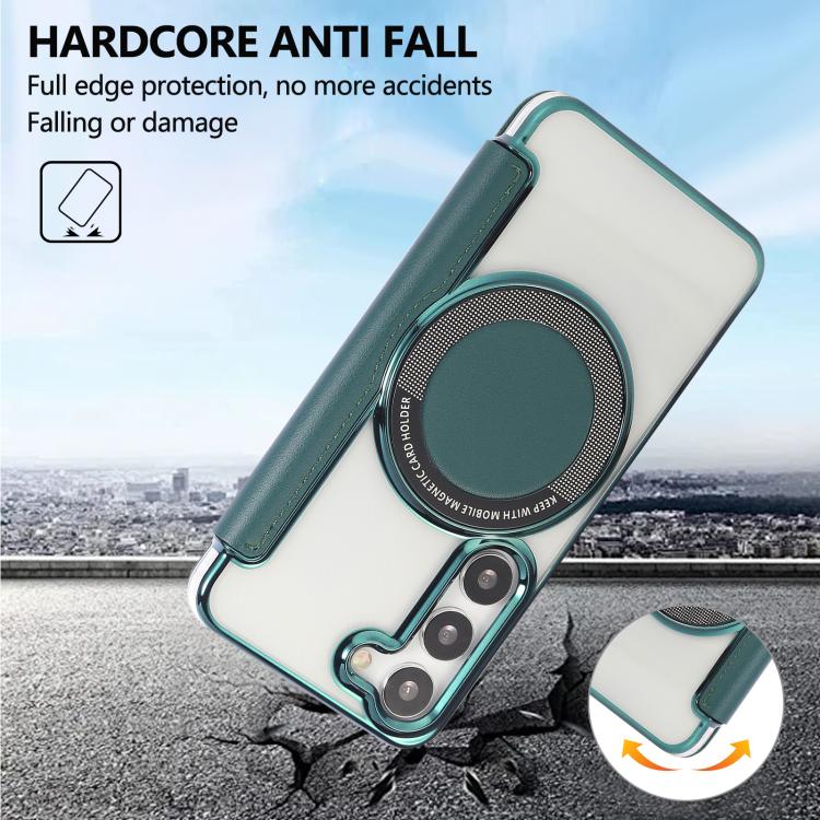 For Samsung Galaxy S23+ 5G Ultra-thin Magnetic Plating Vegan Leather Phone Case