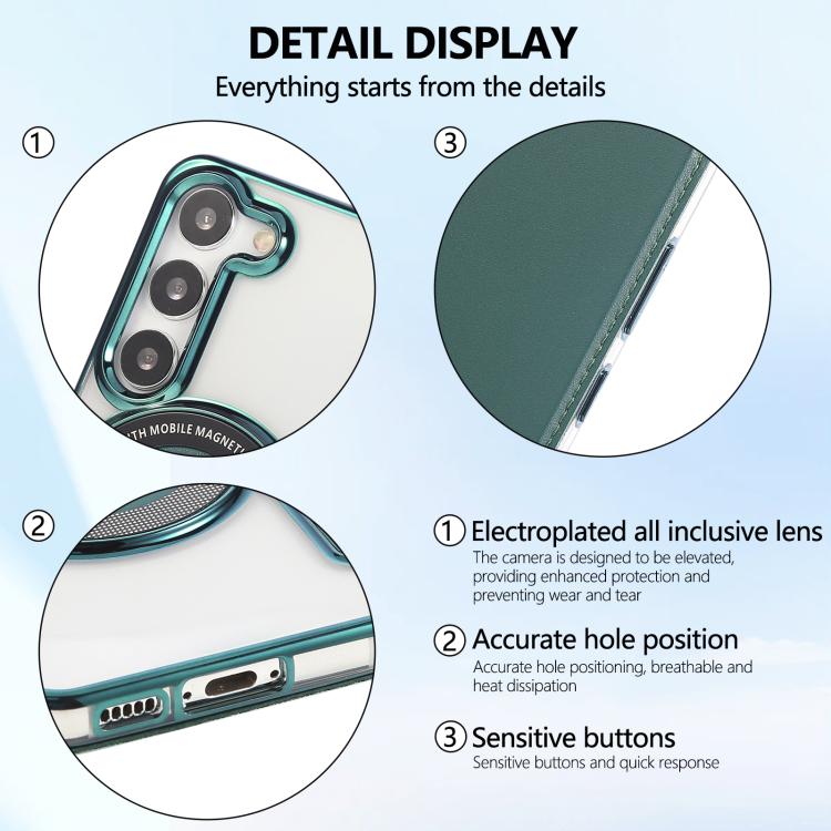 For Samsung Galaxy S23+ 5G Ultra-thin Magnetic Plating Vegan Leather Phone Case