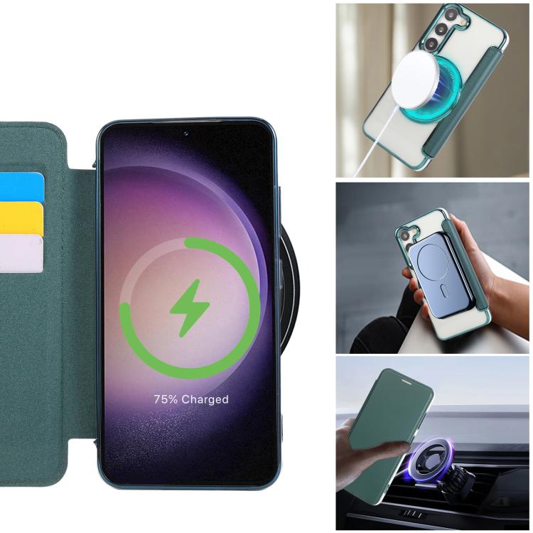 For Samsung Galaxy S23+ 5G Ultra-thin Magnetic Plating Vegan Leather Phone Case