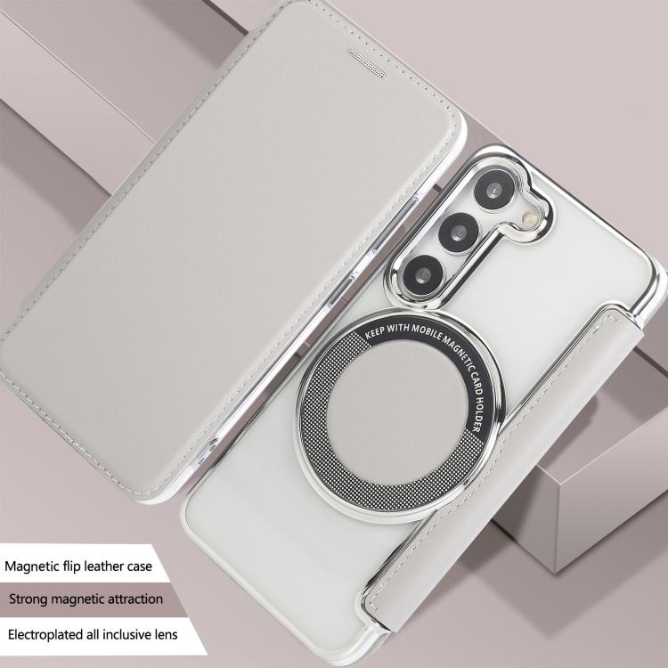 For Samsung Galaxy S23+ 5G Ultra-thin Magnetic Plating Vegan Leather Phone Case