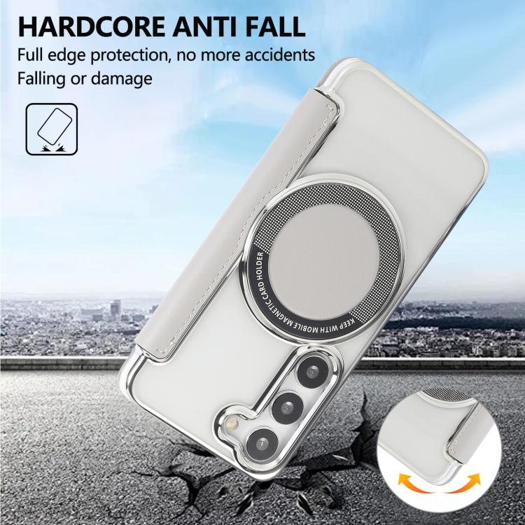 For Samsung Galaxy S23+ 5G Ultra-thin Magnetic Plating Vegan Leather Phone Case