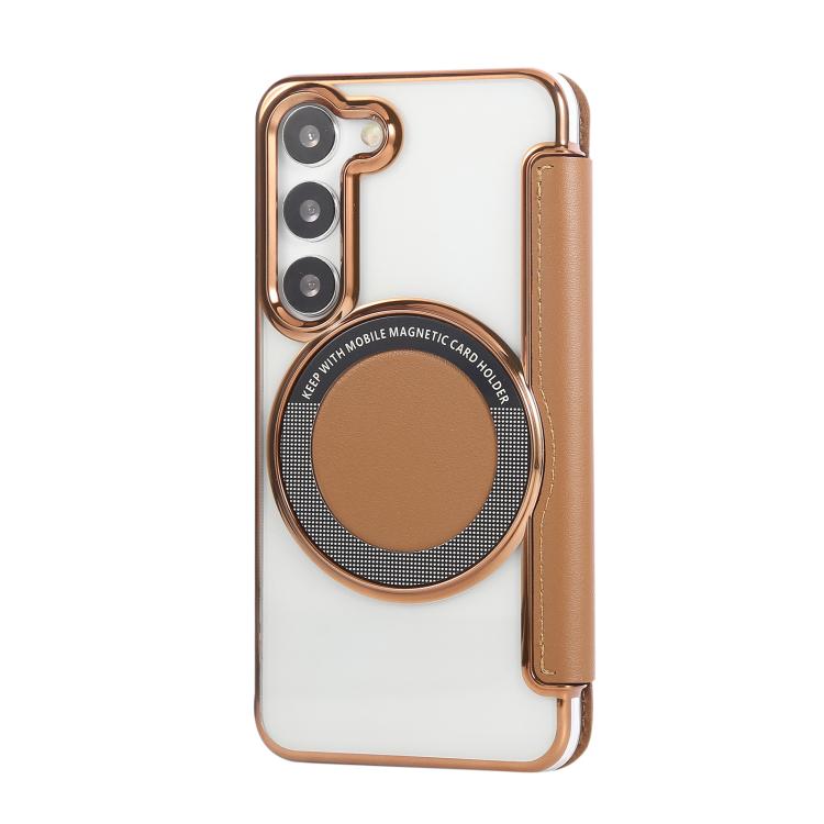 For Samsung Galaxy S23+ 5G Ultra-thin Magnetic Plating Vegan Leather Phone Case