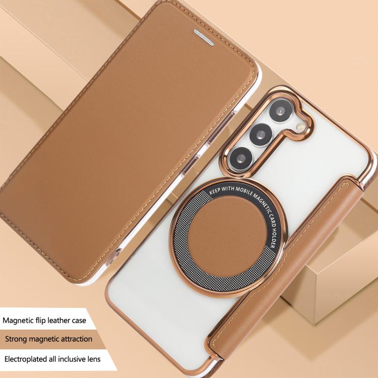 For Samsung Galaxy S23+ 5G Ultra-thin Magnetic Plating Vegan Leather Phone Case
