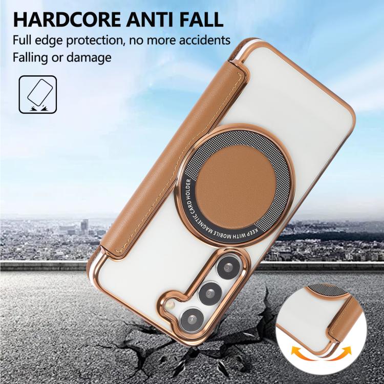 For Samsung Galaxy S23+ 5G Ultra-thin Magnetic Plating Vegan Leather Phone Case