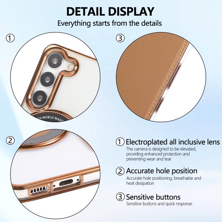 For Samsung Galaxy S23+ 5G Ultra-thin Magnetic Plating Vegan Leather Phone Case