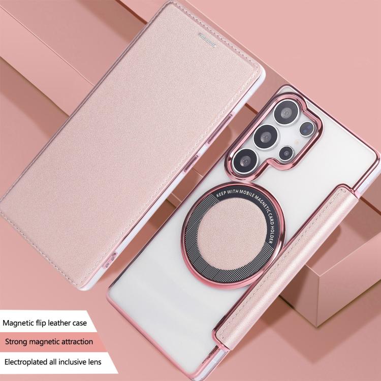 For Samsung Galaxy S22 Ultra 5G Ultra-thin Magnetic Plating Vegan Leather Phone Case