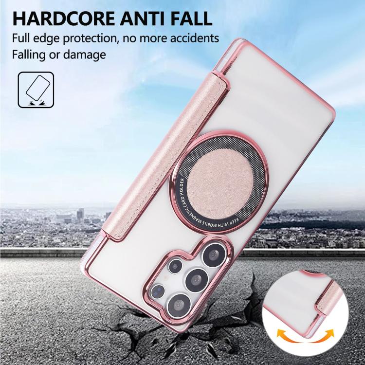For Samsung Galaxy S22 Ultra 5G Ultra-thin Magnetic Plating Vegan Leather Phone Case