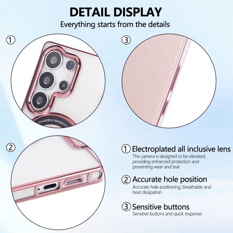 For Samsung Galaxy S22 Ultra 5G Ultra-thin Magnetic Plating Vegan Leather Phone Case